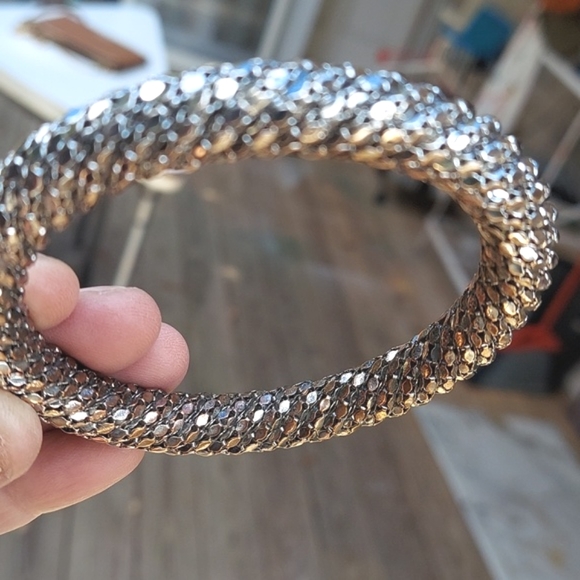 Vintage Estate Silver Chain Mail Mesh 8" Bangle Bracelet - Picture 5 of 5